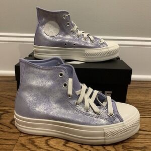 Converse Chuck Taylor All Star Shimmer Lilac Lift Platform Suede Shoes Women's 9